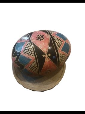 Pysanka Hand Crafted Pink Blue and Black Decorative Egg
